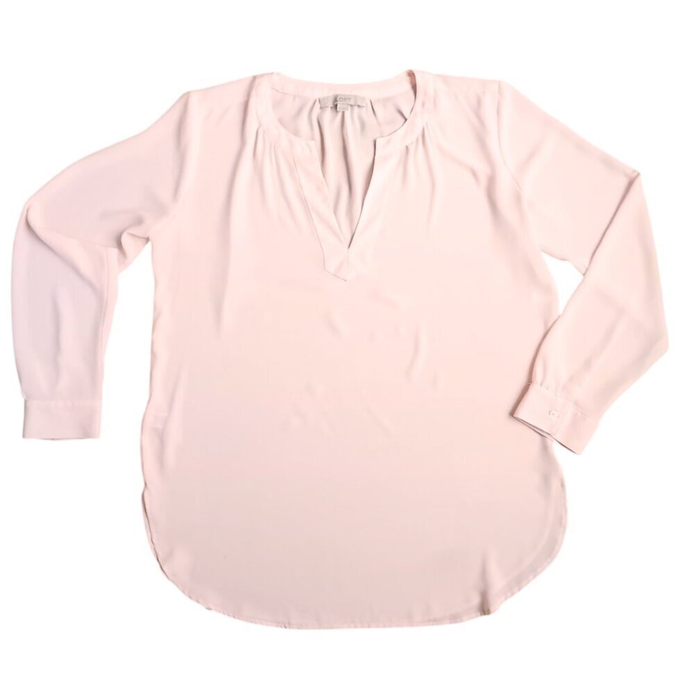 LOFT Pale Pink Pleated Back Long Sleeve Blouse - Size M